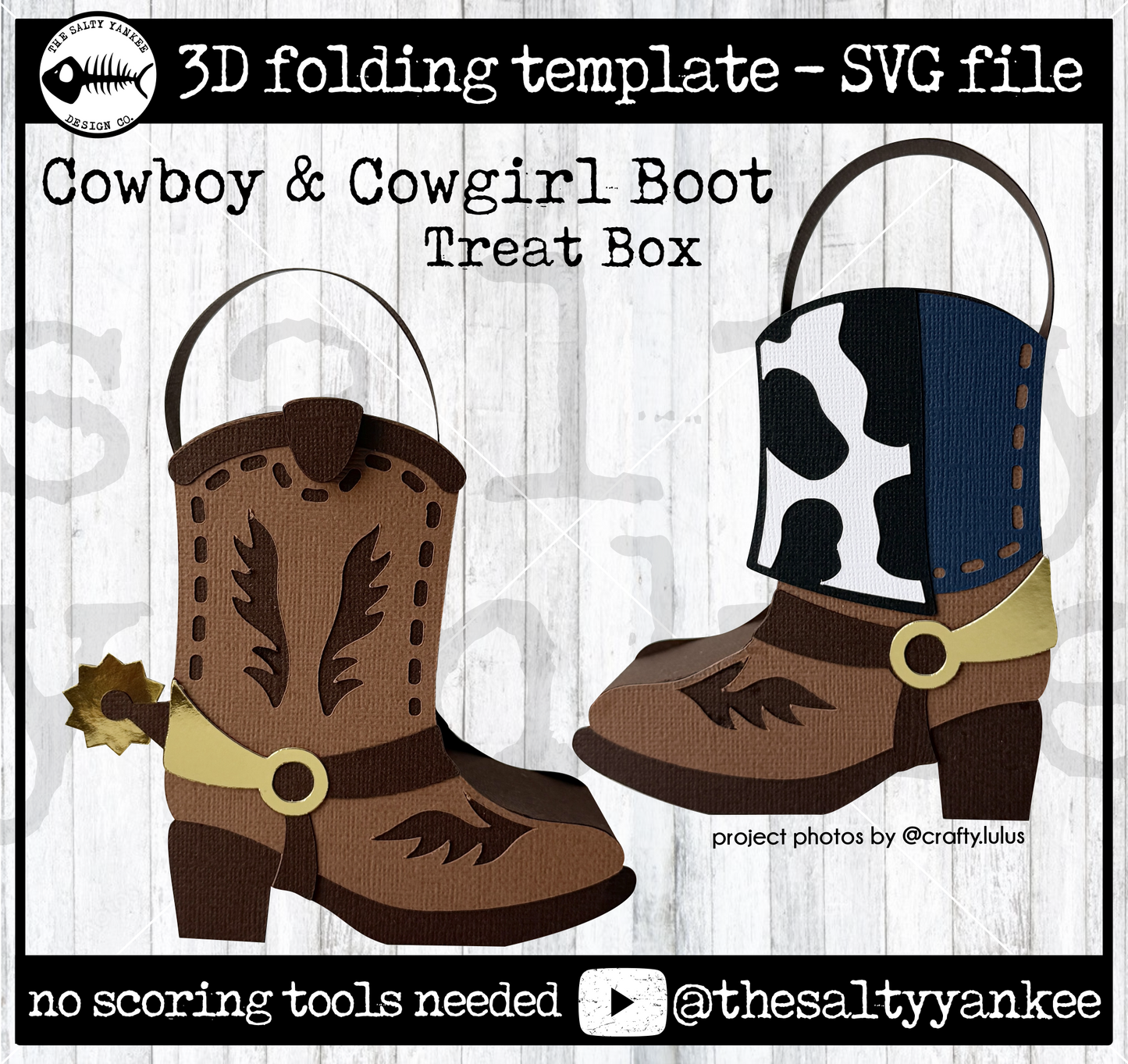 Cowboy and Cowgirl Boot Treat Box Template - SVG File Download