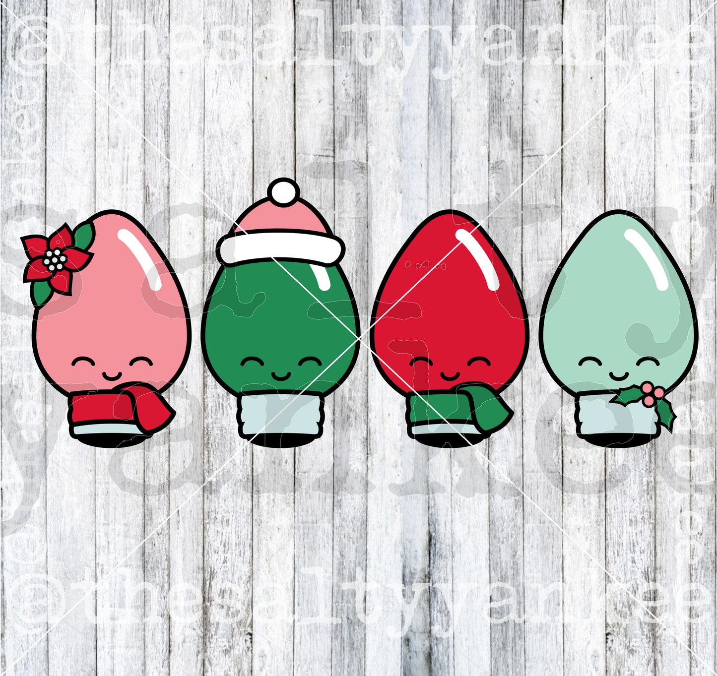 Kawaii Christmas Light Bulbs SVG and PNG File Download