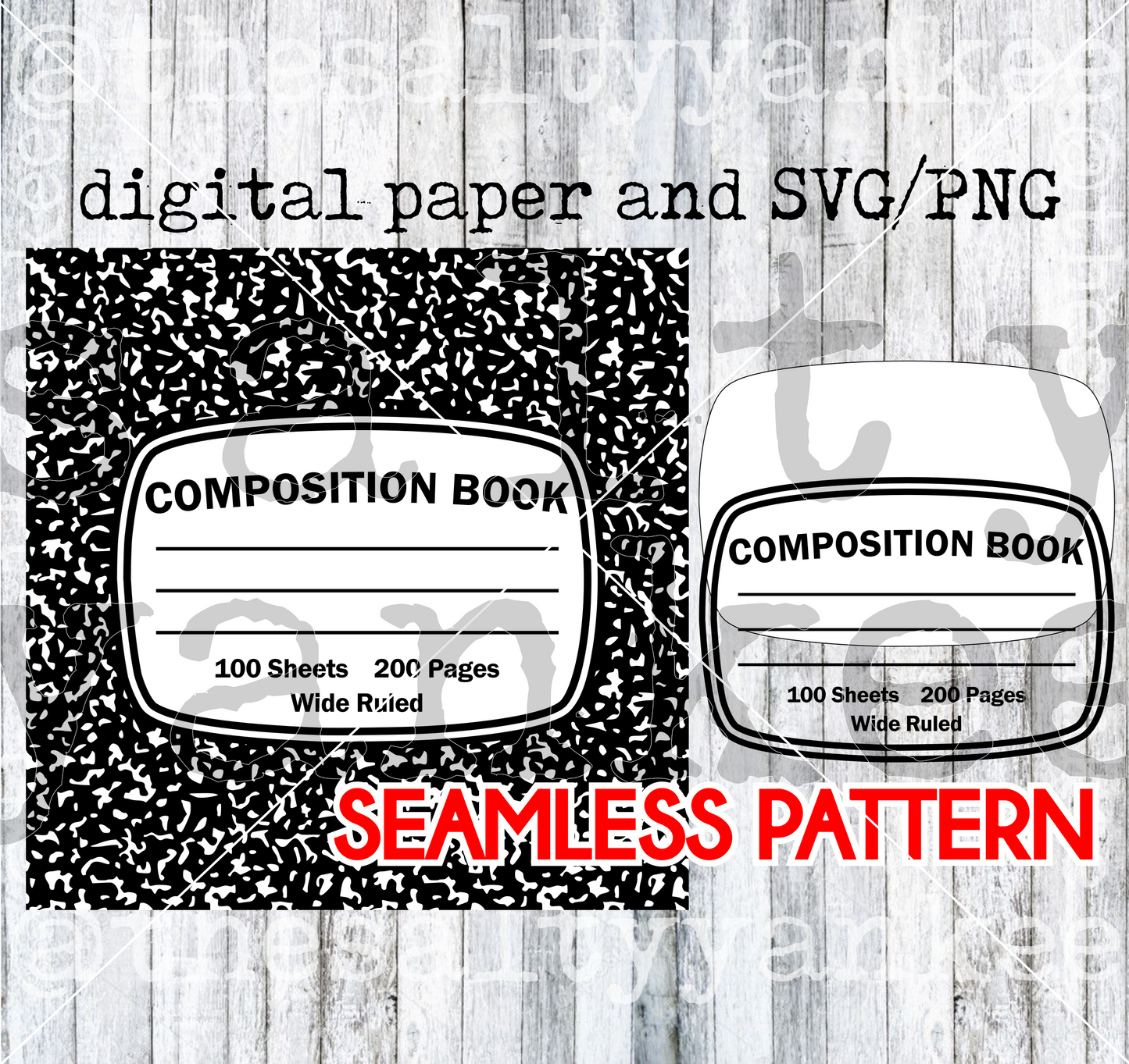 Composition Book Seamless Digital Paper and Label SVG and PNG File Download