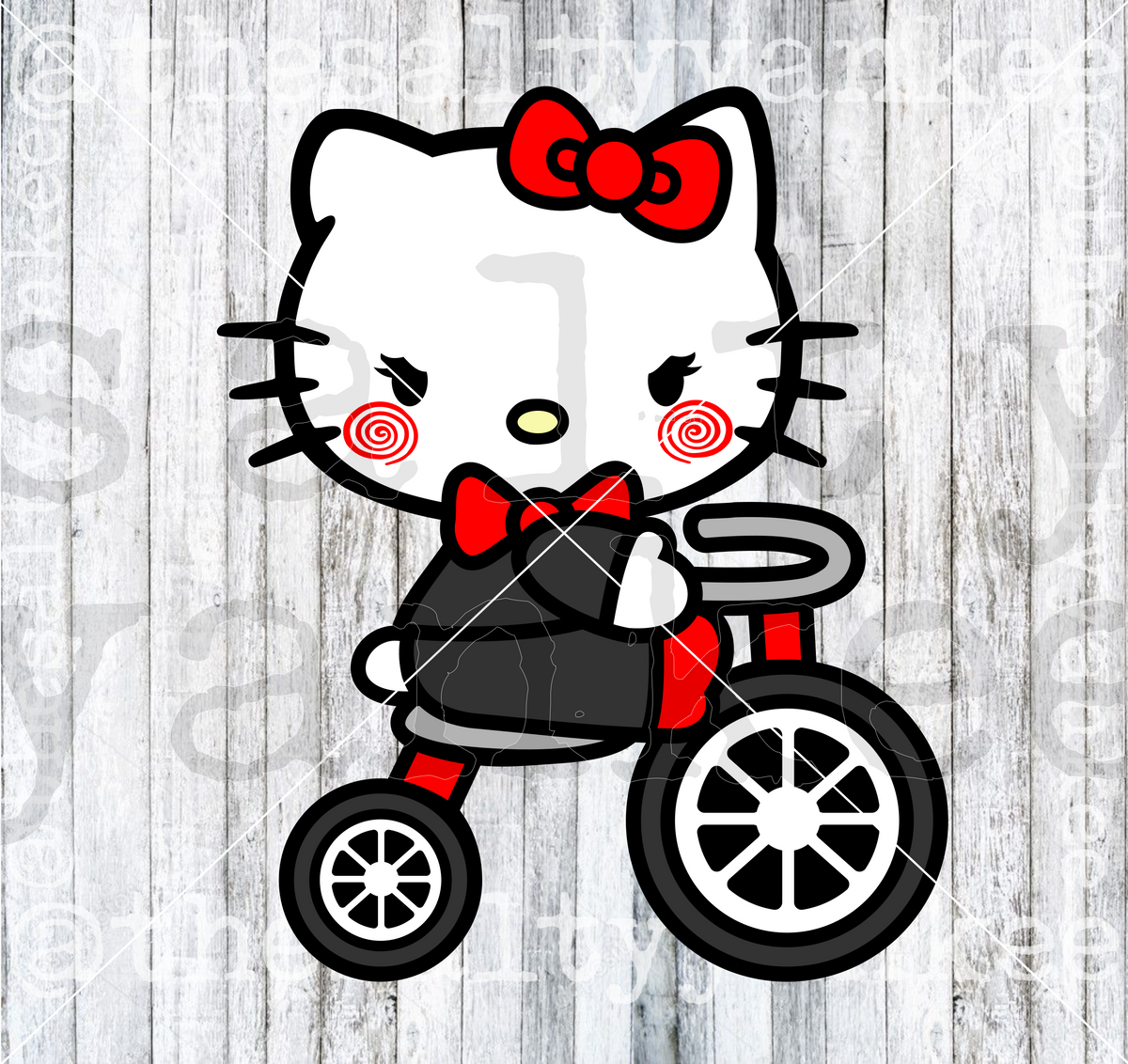 Cute Kitty as Scary Doll on Tricycle SVG and PNG File Download The