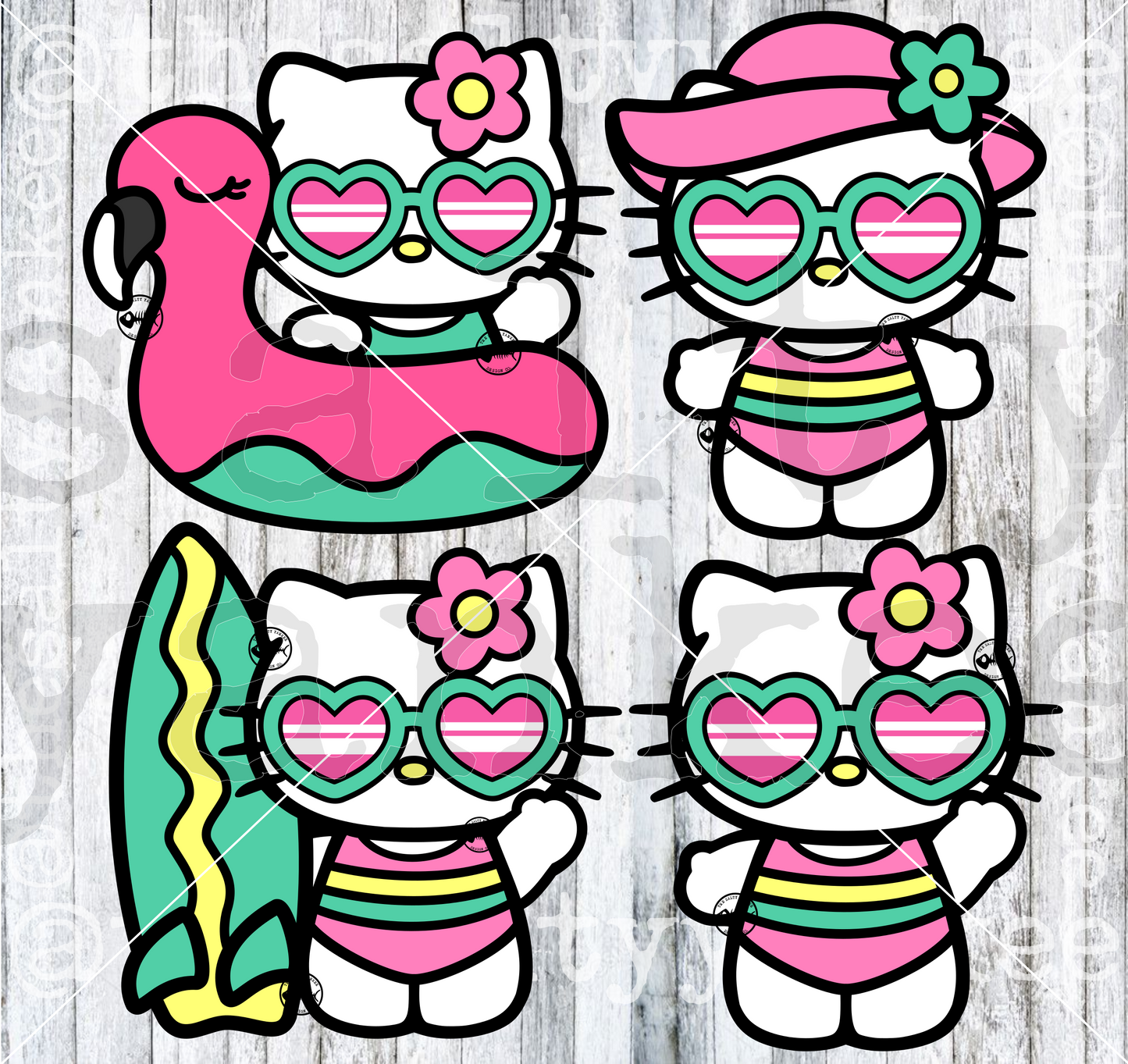 Cute Kitty Summer Vibes Bundle SVG and PNG File Download
