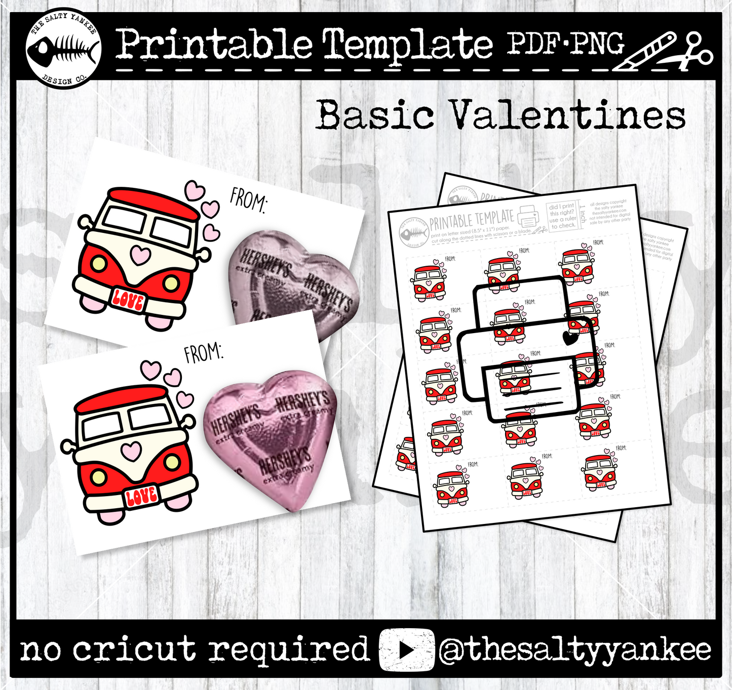 Hippie Groovy Van Basic Valentines Add Your Own Treat Printable Template - PDF and PNG File Download