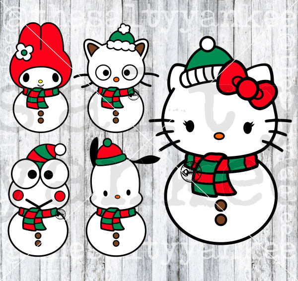 Cute Kitty Friends Snowman Bundle Svg And Png File Download Downloads