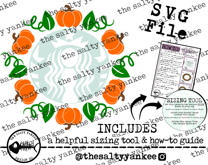Pumpkins Fall Autumn Starbucks Cup Logo Border with Sizing Tool SVG and PNG File Download