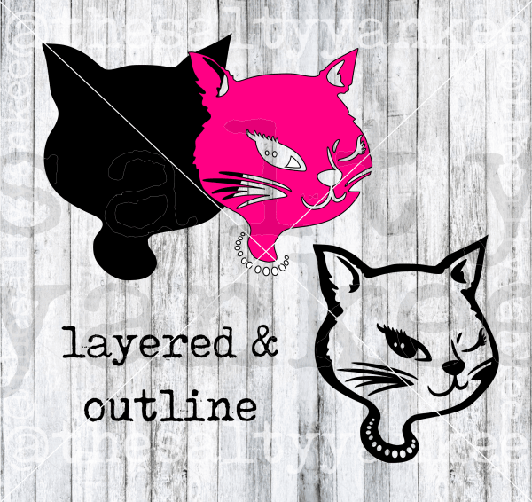 Retro Winking Kitty Cat Svg And Png File Download Downloads