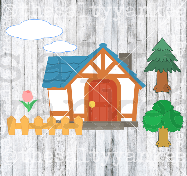 Video Game Inspired House And Landscape Trees Flower Fence Svg Png File Download Downloads
