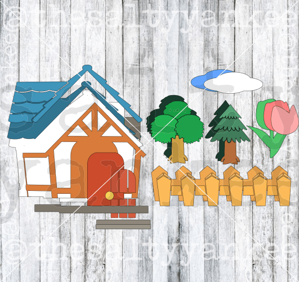 Video Game Inspired House And Landscape Trees Flower Fence Svg Png File Download Downloads