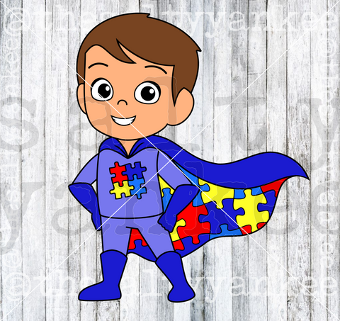 Neurodiversity Awareness Acceptance Super Hero Boy SVG and PNG File Download