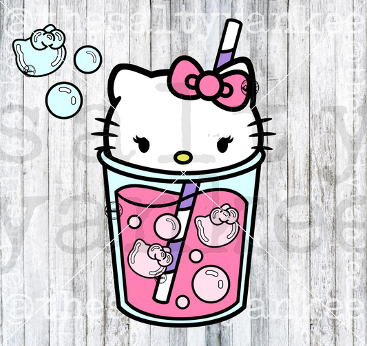 Cute Kitty Boba Cup with Bubbles SVG and PNG File Download