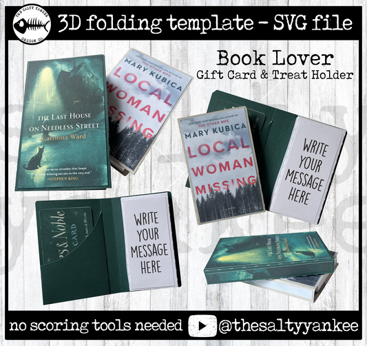 Book Lover Gift Card and Treat Box Template - SVG File Download