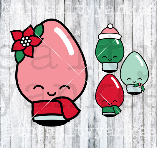 Kawaii Christmas Light Bulbs SVG and PNG File Download