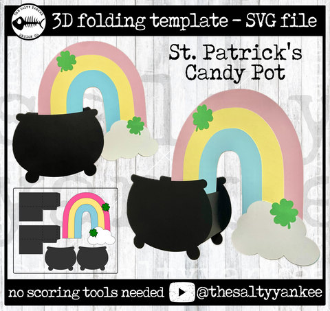 Saint Patricks 3D Candy Pot with Rainbow - SVG File Download