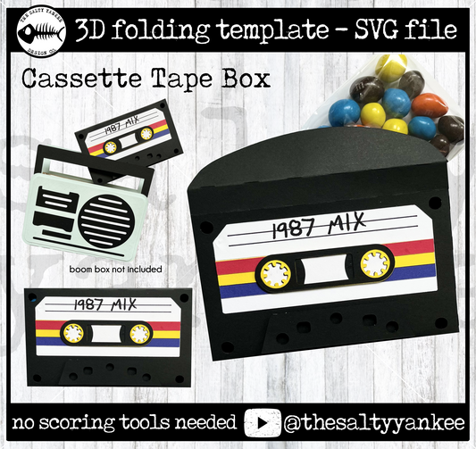 80s Retro Cassette Tape Candy Treat Holder Box Template - SVG File Download