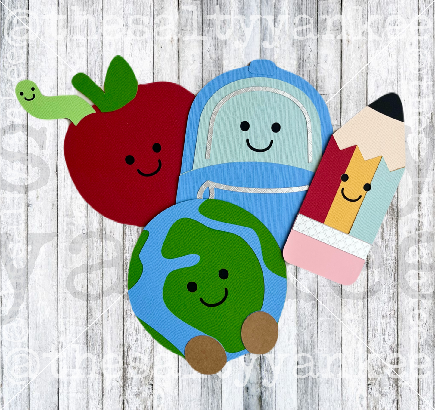 Classroom Shelf Pals Pencil Backpack Globe Apple Worm Kawaii SVG and PNG File Download