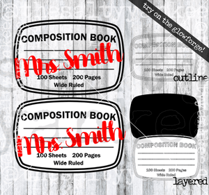Composition Book Label Blank Teacher Monogram Svg And Png File Download Downloads