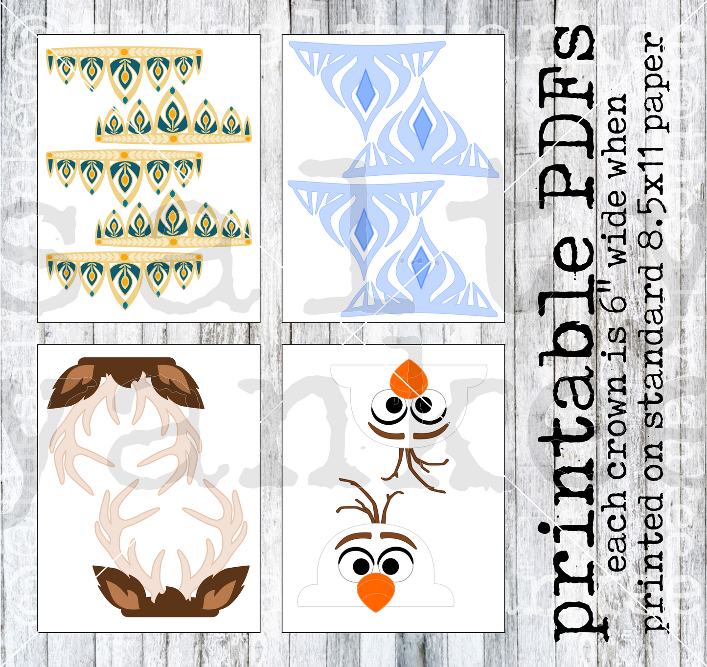 Ice Queen and Friends Printable Crowns SVG and PNG File Download
