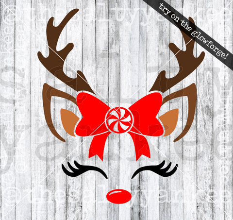 Cute Reindeer With Peppermint Bow Svg And Png File Download Downloads