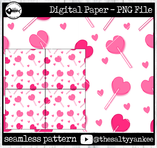 Seamless Digital Paper - Heart Lollipops - SVG and PNG File Download