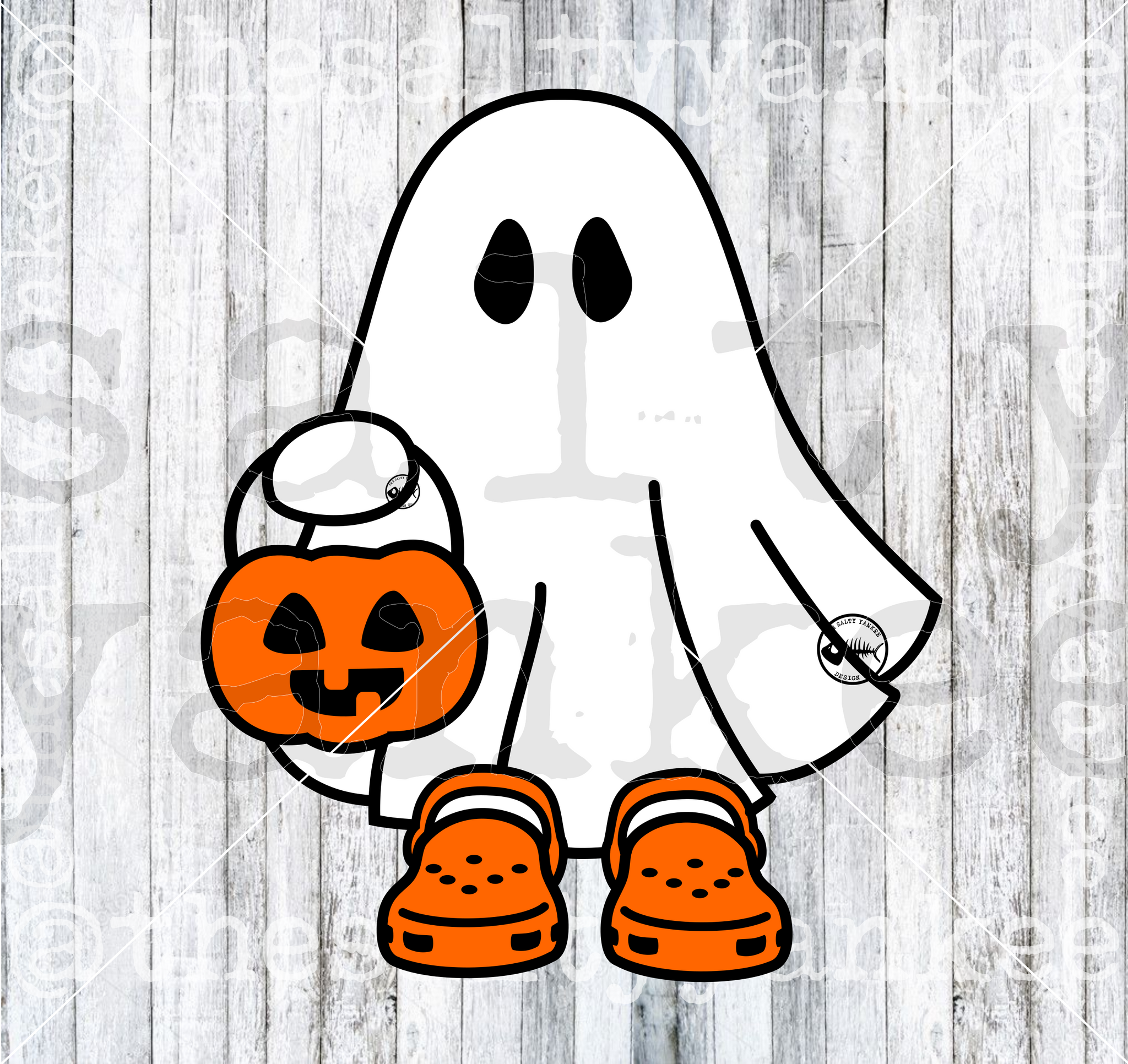 Trick or Treating Ghost with Crocs SVG and PNG File Download