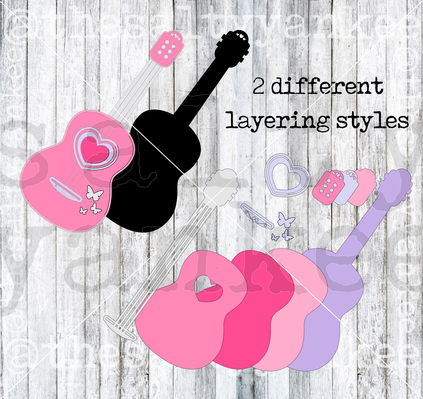 Pop Star Guitar with Butterflies SVG and PNG File Download