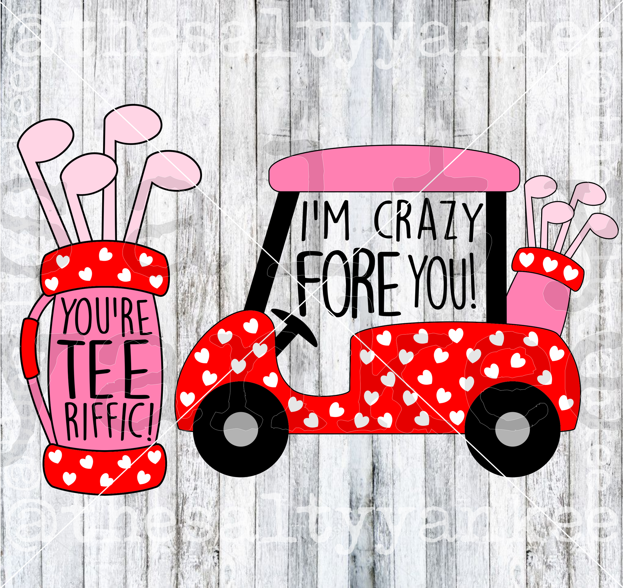 Golf Themed Valentines Cart Bag Clubs SVG and PNG File Download