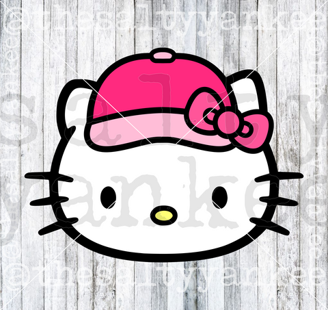 Cute Kitty Face with Baseball Hat SVG and PNG File Download