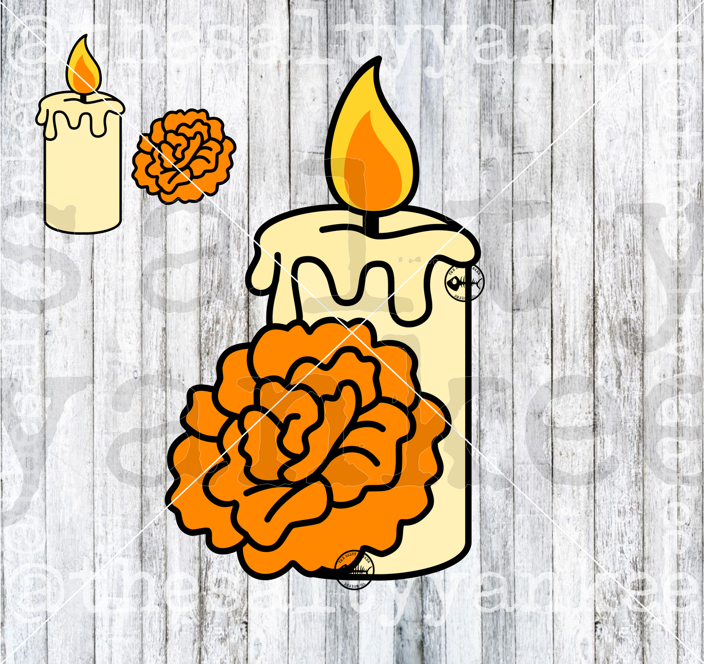 Candle and Marigold Layered SVG and PNG File Download