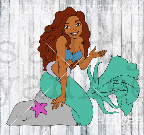 Mermaid Princess Sitting on Rock SVG and PNG File Download