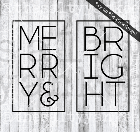 Merry & Bright Basic Rectangle Square Word Shape Minimalist Simple Svg And Png File Download