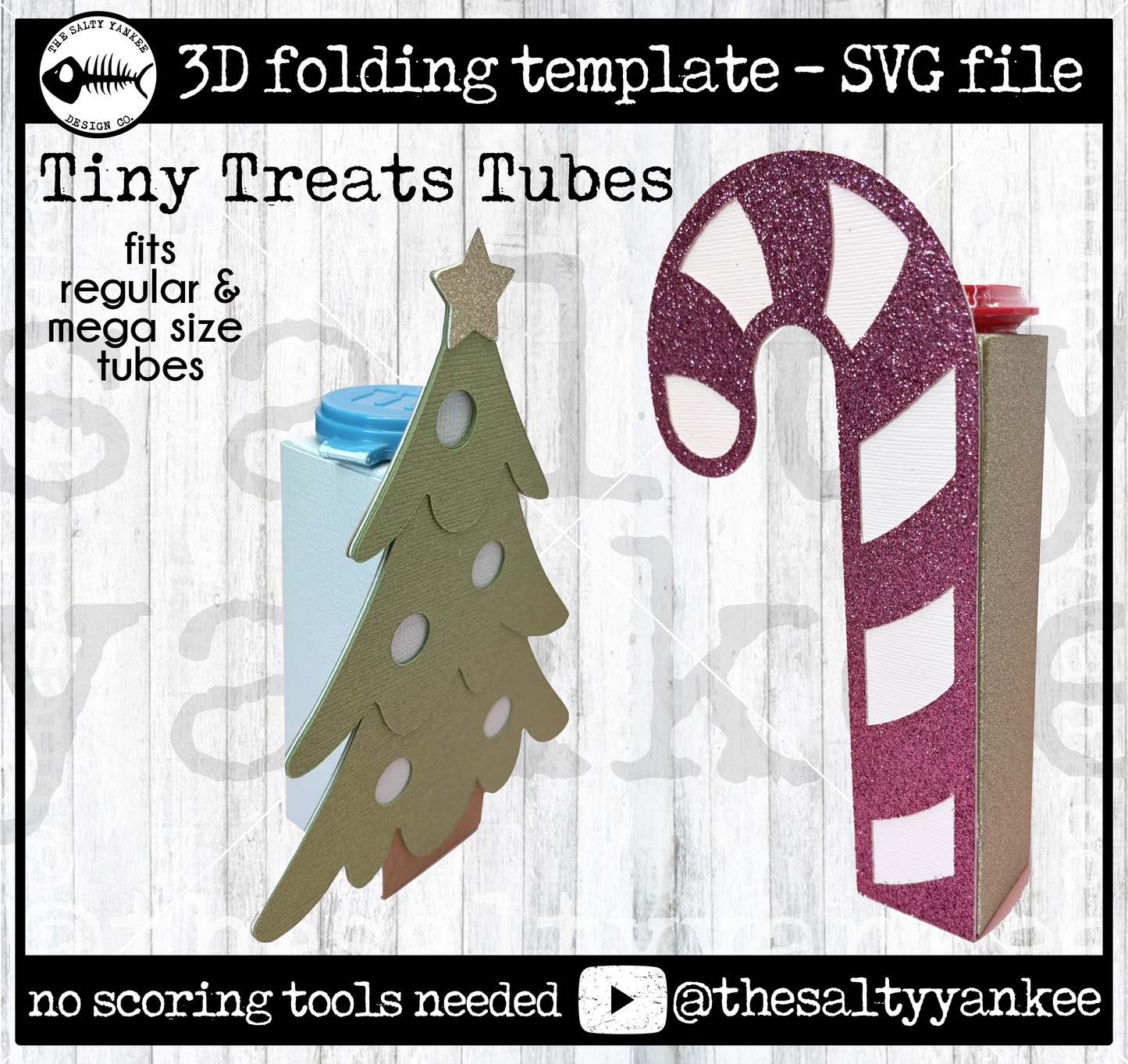 Tiny Treats Tube Template Christmas Tree and Candy Cane Template- SVG File Download