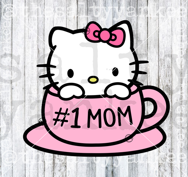 Cute Kitty Mother's Day Teacup SVG and PNG File Download