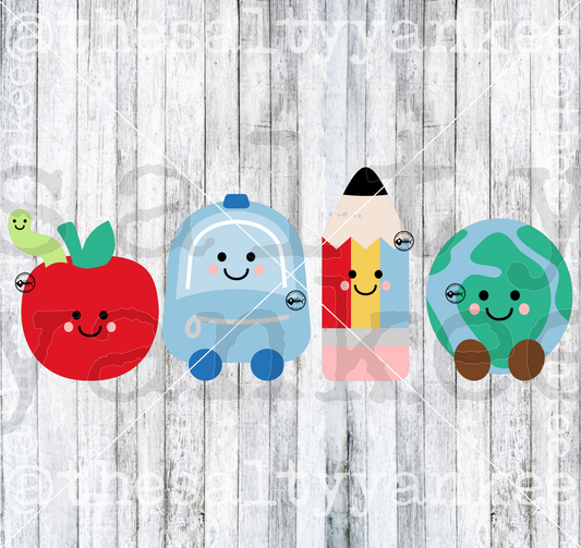 Classroom Shelf Pals Pencil Backpack Globe Apple Worm Kawaii SVG and PNG File Download
