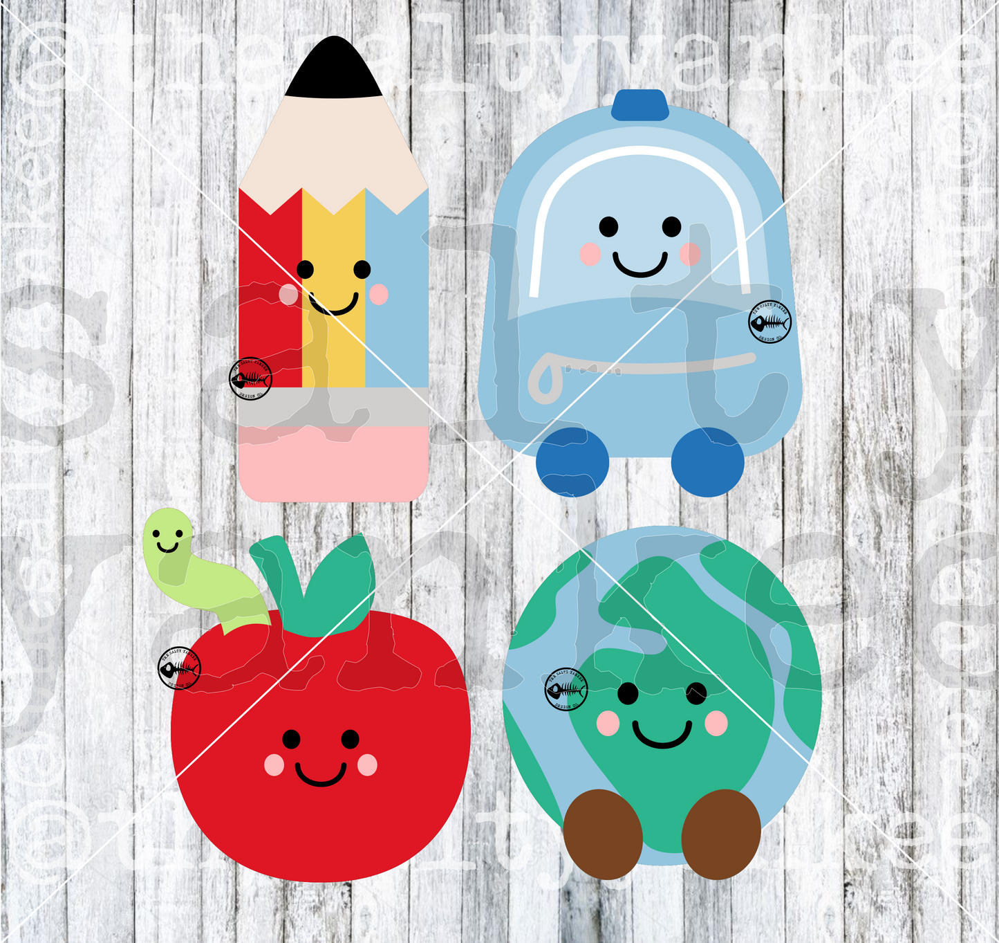Classroom Shelf Pals Pencil Backpack Globe Apple Worm Kawaii SVG and PNG File Download
