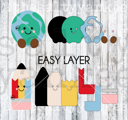 Classroom Shelf Pals Pencil Backpack Globe Apple Worm Kawaii SVG and PNG File Download