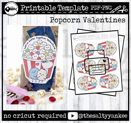 Printable Popcorn Valentines Printable Template - PDF and PNG File Download
