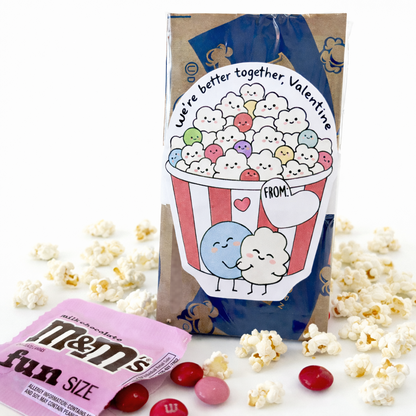 Printable Popcorn Valentines Printable Template - PDF and PNG File Download