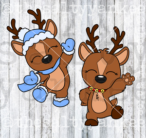 Cute Waving Reindeer Characters SVG and PNG File Download