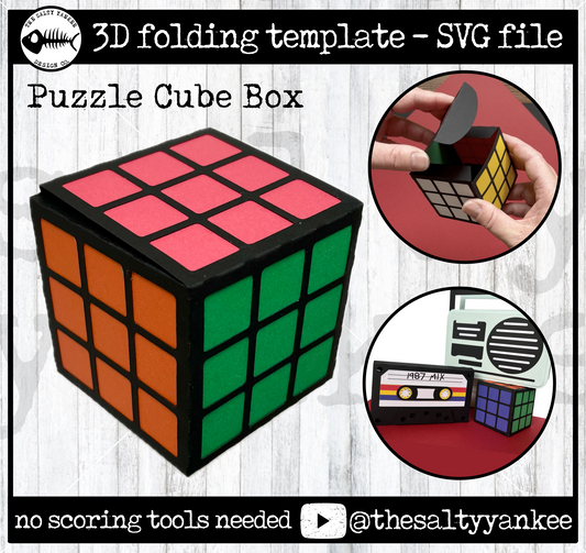 80s Retro Cassette Puzzle Cube Candy Treat Holder Box Template - SVG File Download