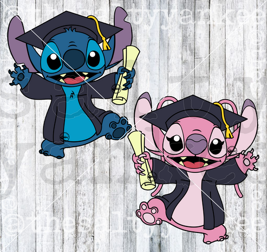 Blue and Pink Alien in Graduation Cap SVG and PNG File Download