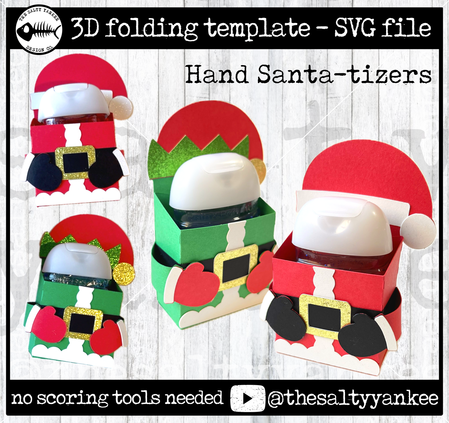 Hand Santa-tizers Anti Bac Holder Template - SVG File Download
