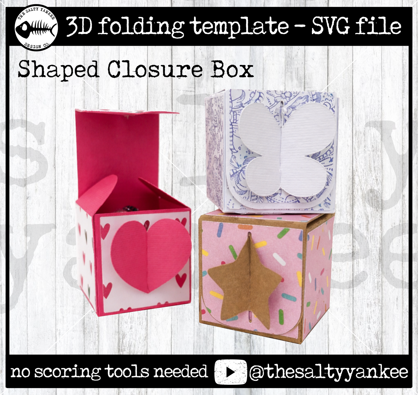Shaped Closure Boxes Heart Butterfly and Star Closure Treat Box Template - SVG File Download