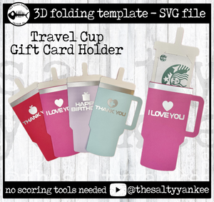 Travel Cup Tumbler Gift Card Holder - SVG File Download
