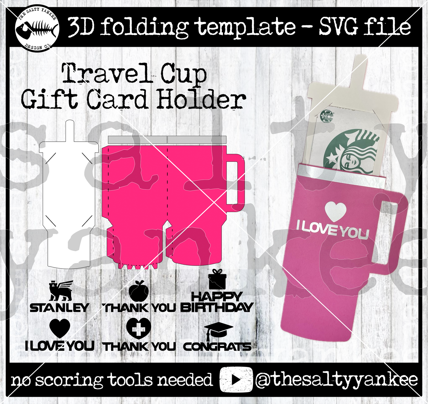 Trendy Travel Tumbler Gift Card Holder - SVG File Download