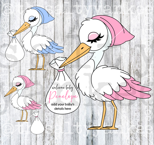 Welcome Baby Stork SVG and PNG File Download