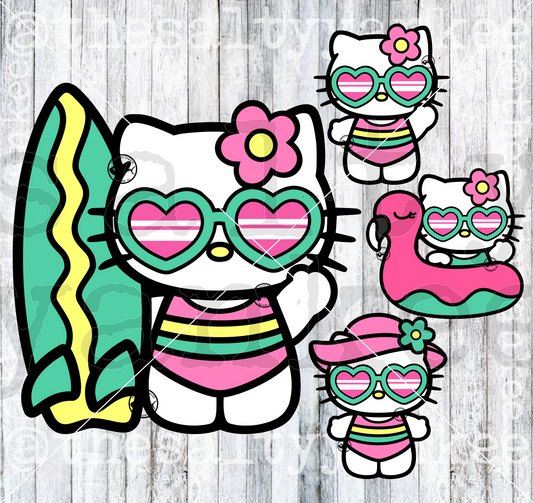 Cute Kitty Summer Vibes Bundle SVG and PNG File Download