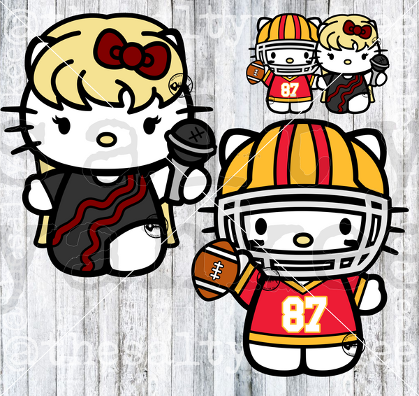Cute Kitty Pop Star Football Couple SVG and PNG File Download