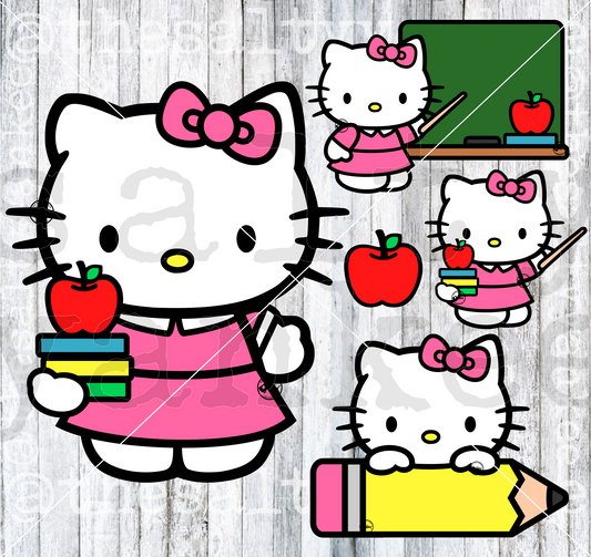 Cute Kitty School Teacher Bundle SVG and PNG File Download