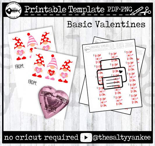 Gnomes Basic Valentines Add Your Own Treat Printable Template - PDF and PNG File Download