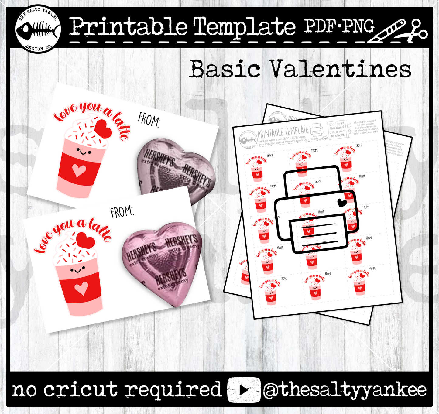 Love You a Latte Coffee Basic Valentines Add Your Own Treat Printable Template - PDF and PNG File Download