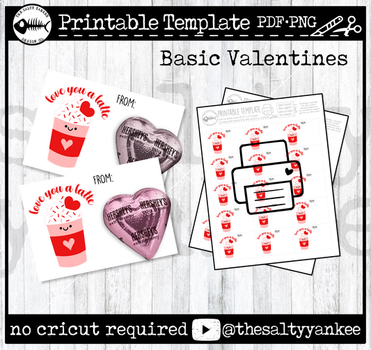 Love You a Latte Coffee Basic Valentines Add Your Own Treat Printable Template - PDF and PNG File Download